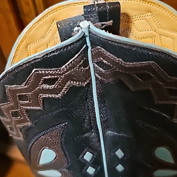 OLD GRINGO MONARCA BUTTERFLY INLAY BOOTS BLACK BROWN AND TURQUOISE 7M NWT! - Picture 6 of 7